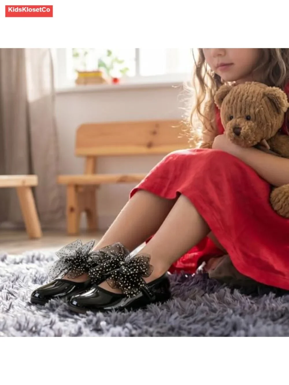 Toddler Girls Dress Shoes Tulle Bow Patent Flat Slip-On Wedding Party